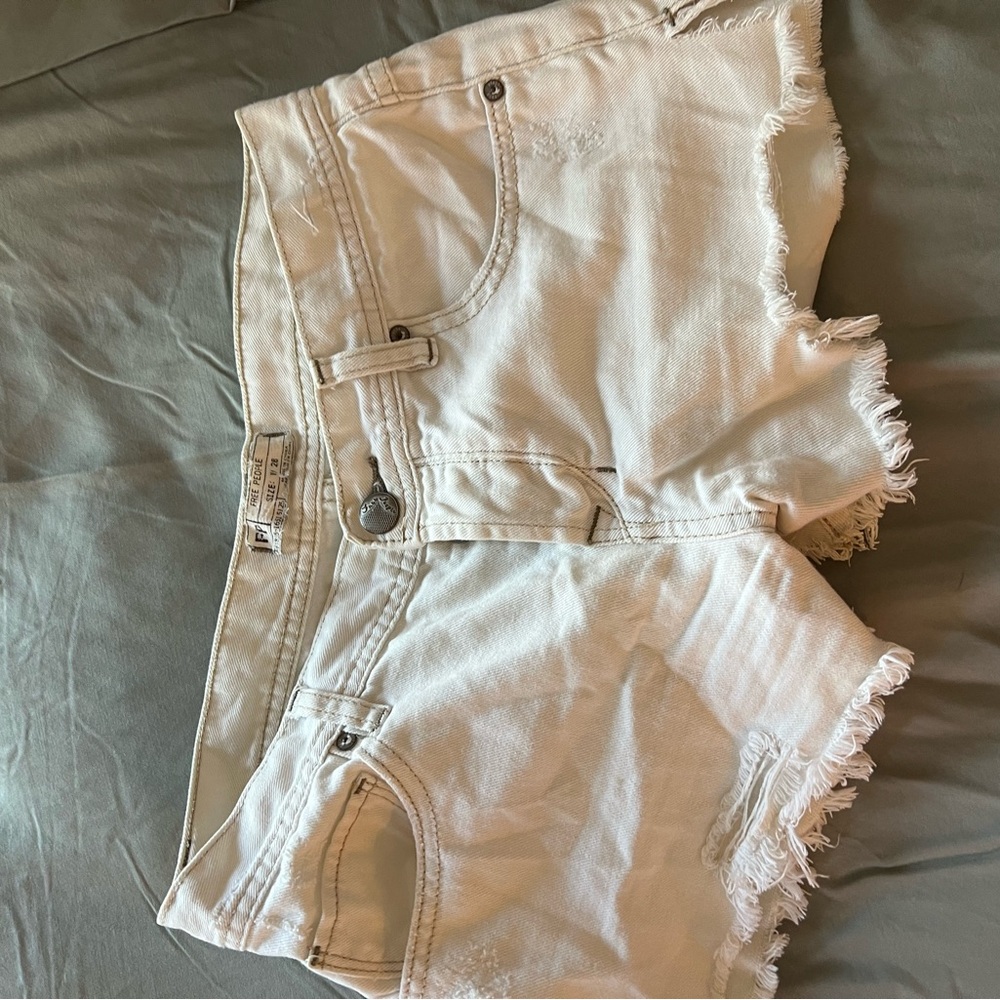 Free People Cream Jean Shorts